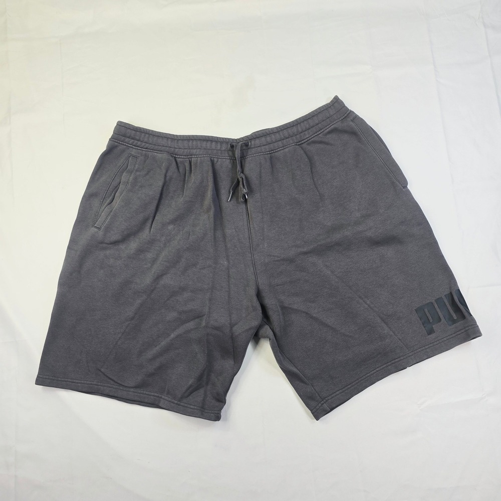 Puma Graphic Fleece Shorts Mens 2XL Dark Gray Drawstring Athletic Loungewear